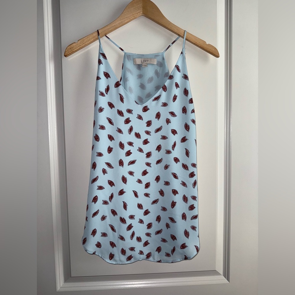 LOFT Sky Blue and Red Leaf Print Camisole Womens Size XS